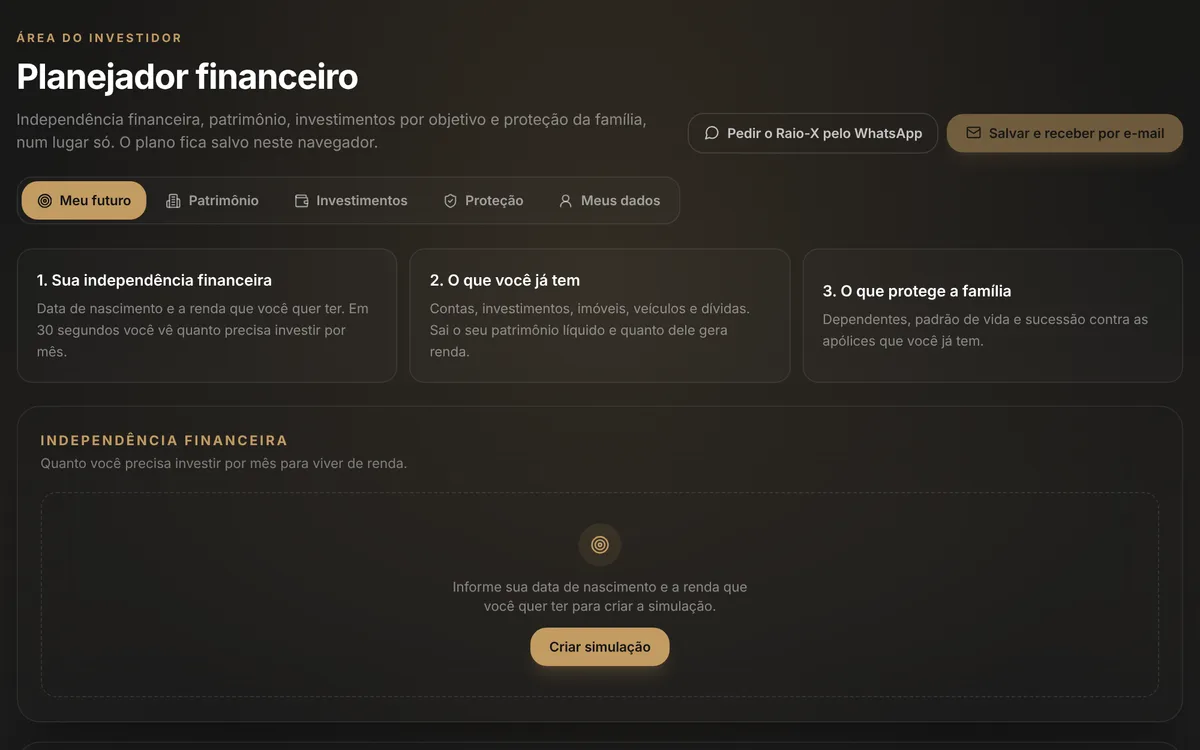 Prévia do planejador financeiro da Aplicação Certa